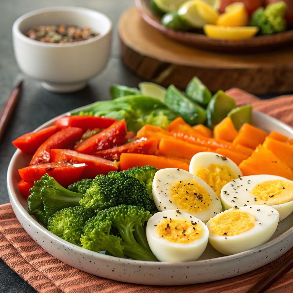 boiled eggs and a piece of fruit